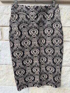 Diane Von Furstenberg Marta Black and Beige Floral Jacquard Pencil Skirt
